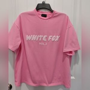 White Fox Oversized Cropped Short Sleeve Tshirt Sz S/M.  Pink/white.. #0662